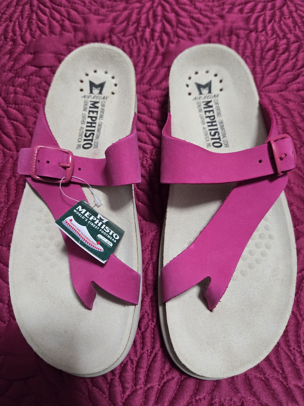 Mephisto Fushia Nubuck Toe-Loop Sandals with Buckle